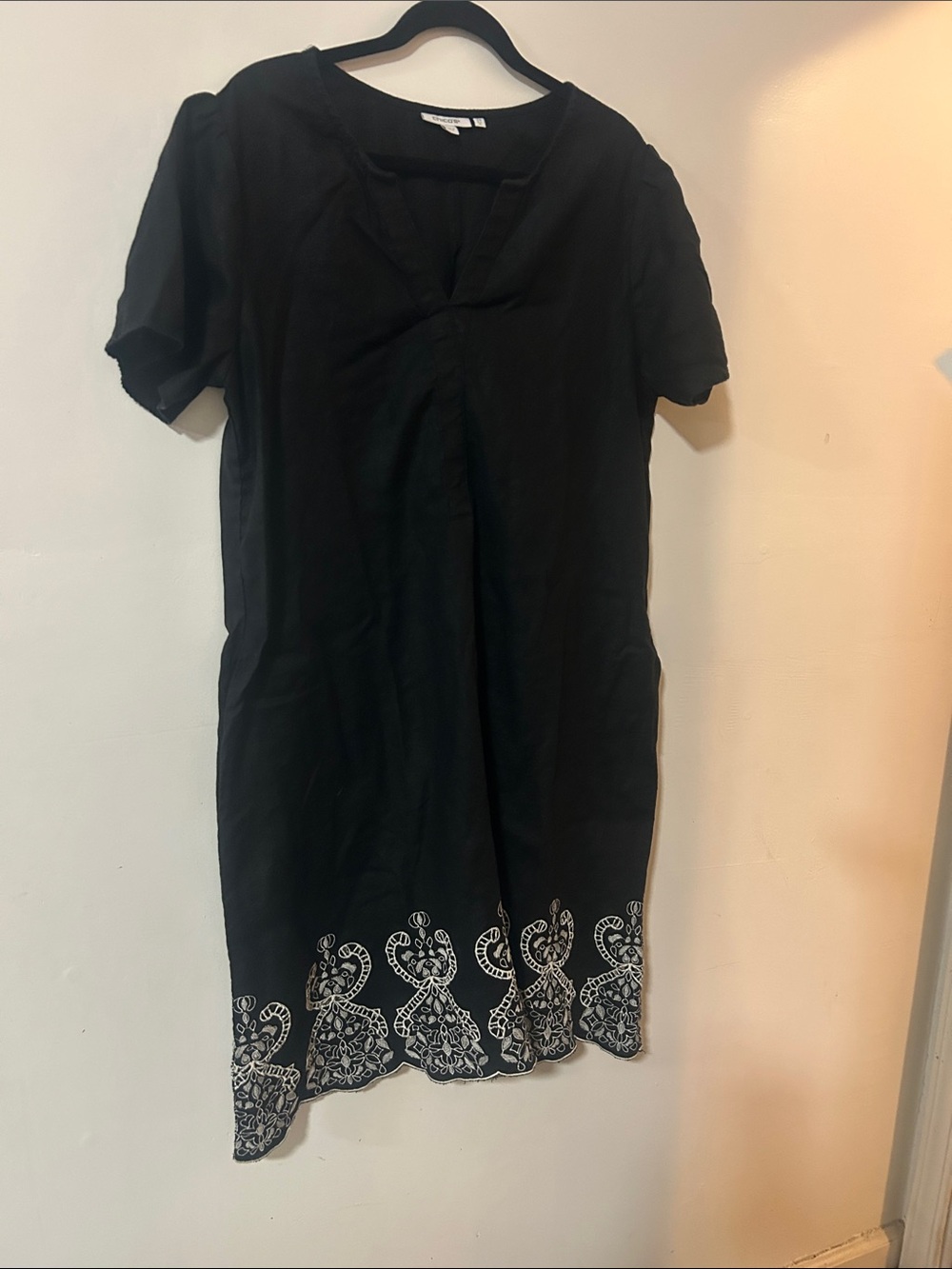 Chico's Black Midi Dress with White Embroidered Hem